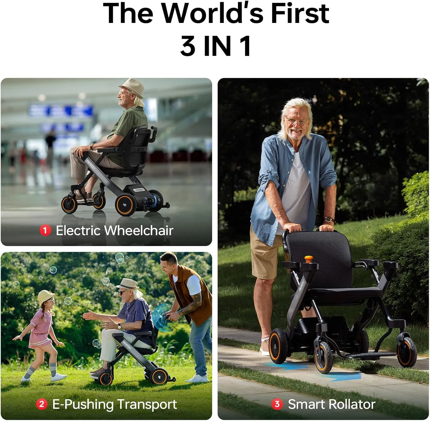 Foldable Electric Wheelchair for Adults, 3-in-1 Power Wheelchair, Easy Control, Mobility Scooter with 360W Brushless Motor, 300 lbs Capacity, 9'' All-Terrain Wheels, Airline Approved