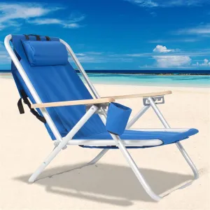 Folding Backpack Beach Chair,Reclining Portable Beach Chair Camping Chair with Adjustable Headrest and Cup Holder,Lightweight Beach Lounge Chair for Outdoor Camping