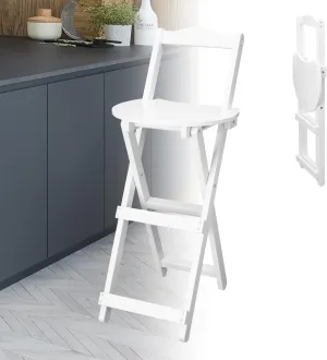 Folding Bar Stool with Back, Portable Tall Foldable Chair Kitchen Island Breakfast Adult Collapsible Bamboo Stool with Backrests, Camping Assembled White - 1 Set