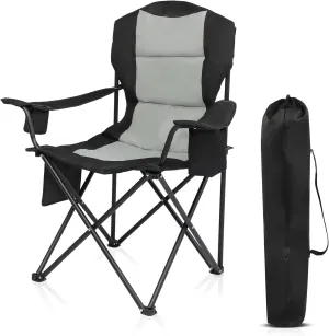 Folding Camping Chair - 330lbs Support with Padded Cushion Cooler Pockets - Heavy Duty Collapsible Chairs for Sports Garden Beach, Grey
