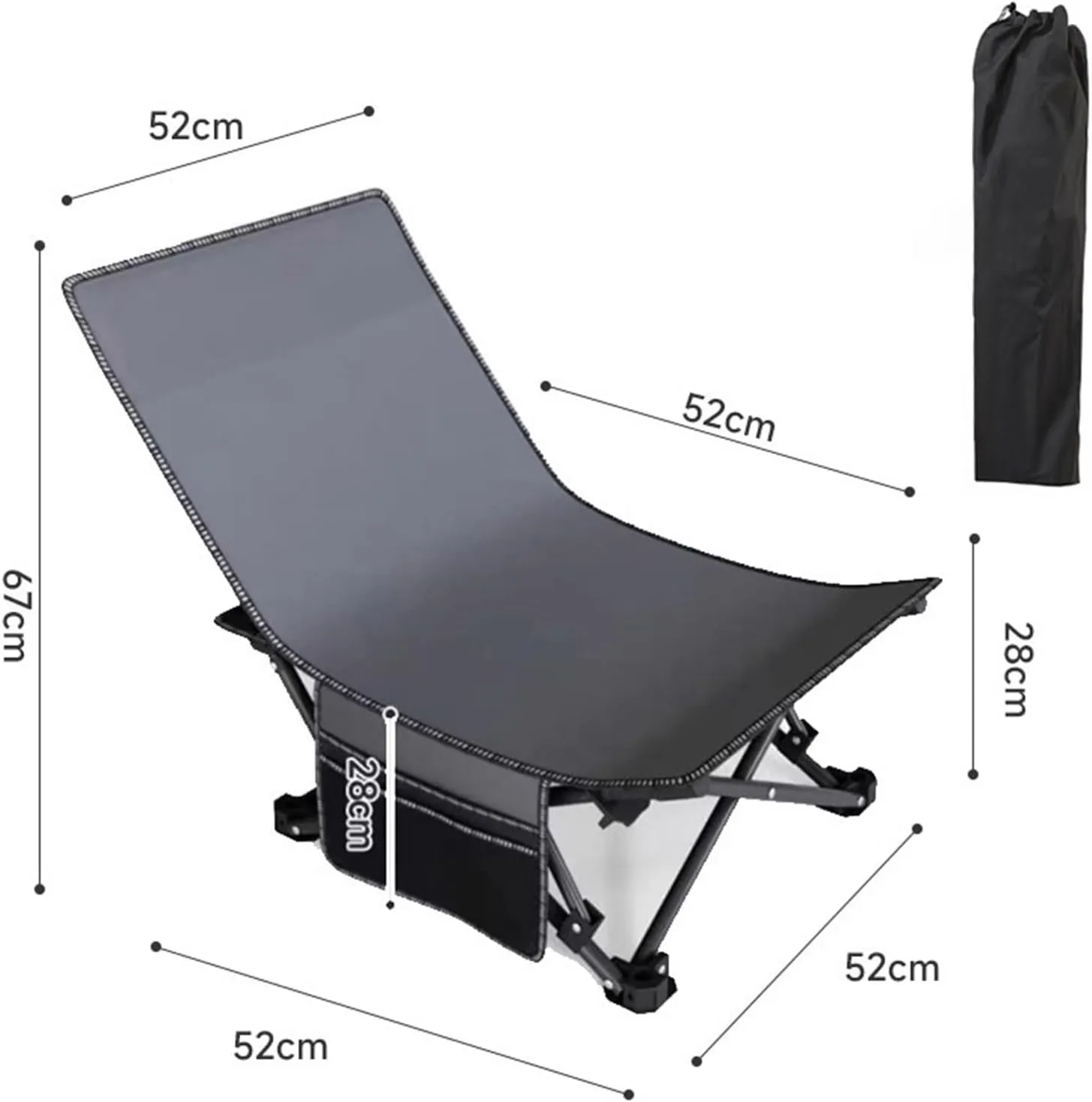 Folding Camping Chair Heavy Duty Padded Outdoor Chair with Side Pocket, Carry Bag Included, 120 KG Weight Capacity, Thicken 600D Oxford Lightweight Beach Chair, Grey