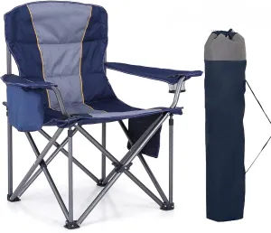 Folding Camping Chair, Heavy Duty Portable Lawn Chairs with Cooler Bag, Side Pocket and Cup Holder, Folding Chairs for Outside Support 450 LBS