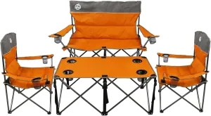Folding Camping Chair Set of 4, Portable Collapsible Conversation Set w/1 Sofa, 2 Single Chairs, 1 Table for Family Patio, Outdoor Travel, Beach(Orange)