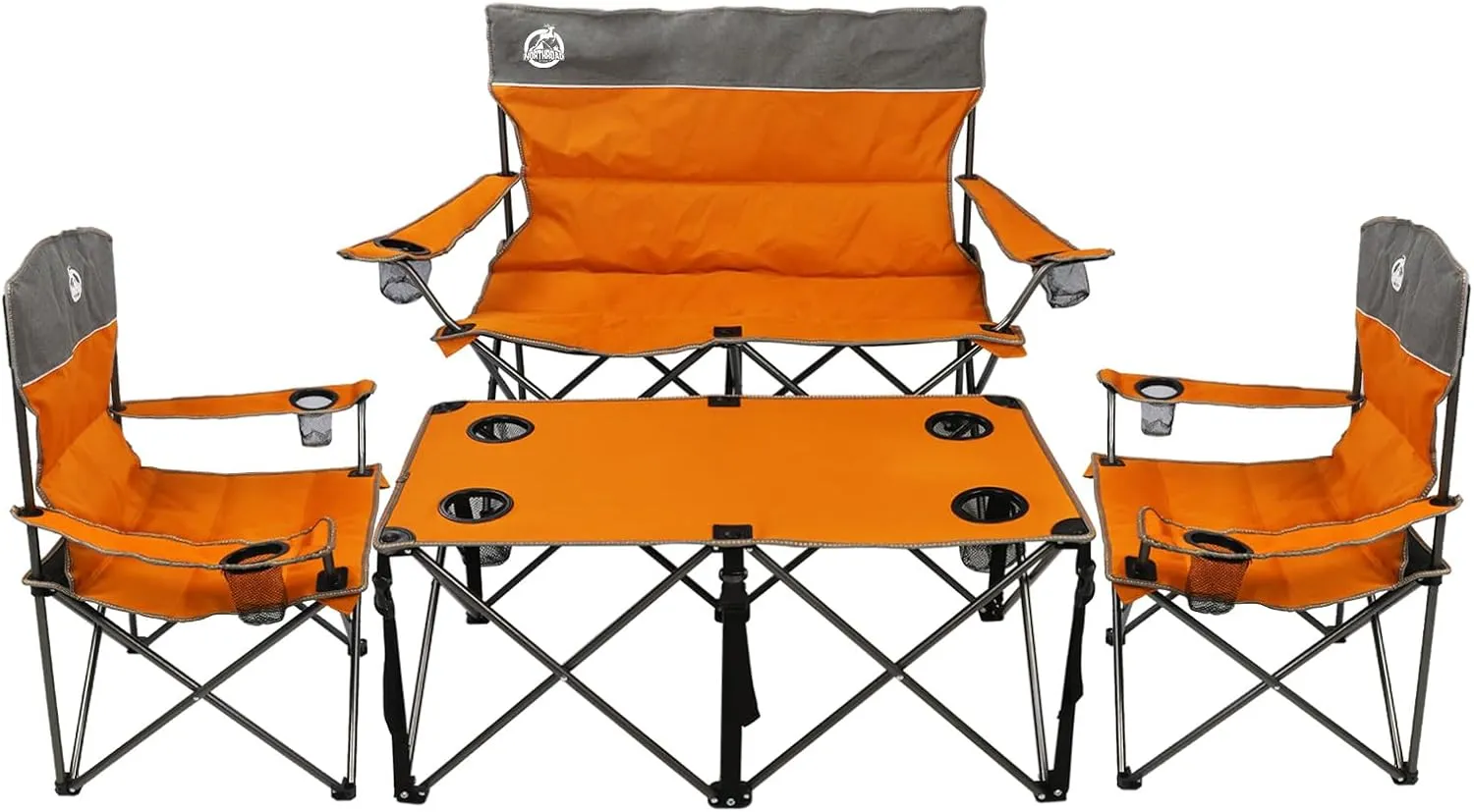 Folding Camping Chair Set of 4, Portable Collapsible Conversation Set w/1 Sofa, 2 Single Chairs, 1 Table for Family Patio, Outdoor Travel, Beach(Orange)