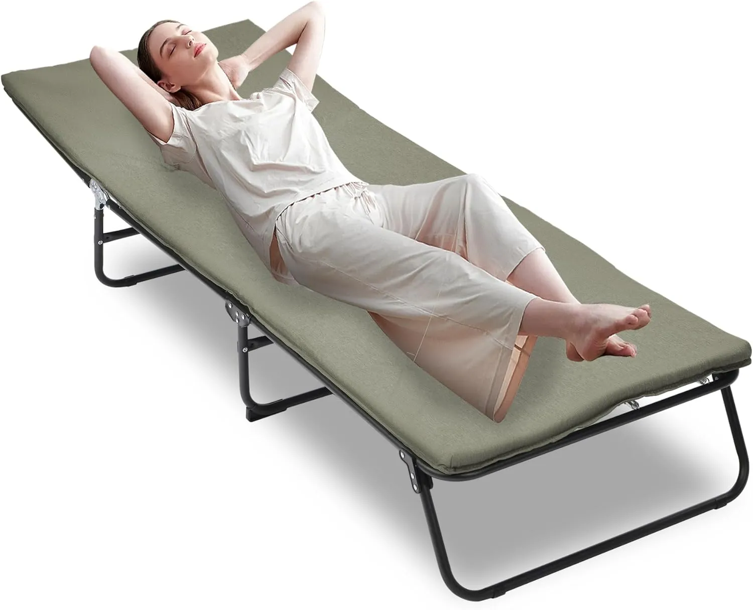 Folding Camping Cot for Adults, 5-Angle Adjustable Camping Cot Heavy Duty Outdoor Bed with Carry Bag,1200 D Layer Oxford Travel Camp Cots
