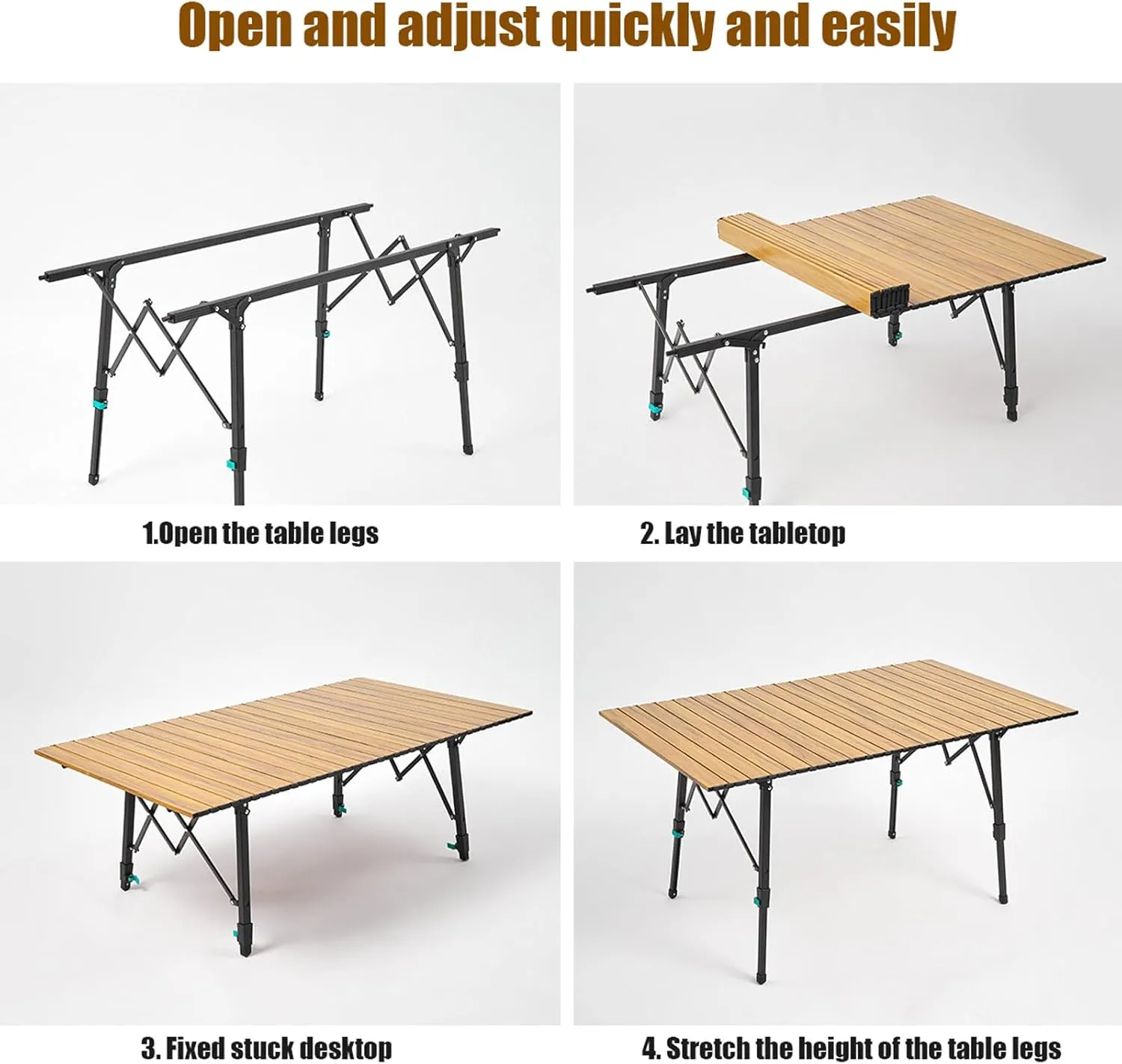 Folding Camping Table & airs Set, Portable Lightweight Picnic Table Adjustable Height Aluminum Table Collapsible Padded Arm air for Outdoor Cooking Bea Hiking Fishing