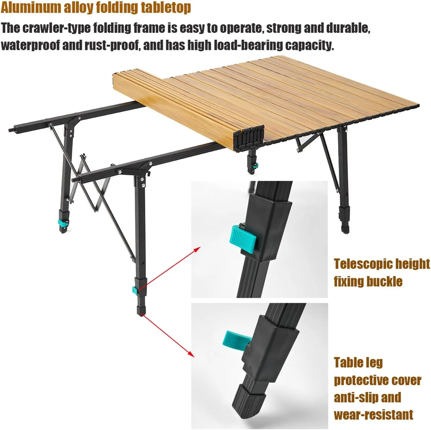Folding Camping Table & airs Set, Portable Lightweight Picnic Table Adjustable Height Aluminum Table Collapsible Padded Arm air for Outdoor Cooking Bea Hiking Fishing