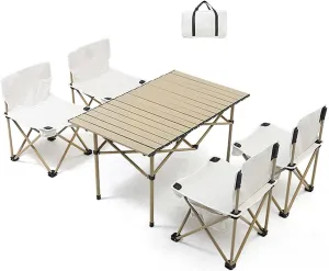 Folding Camping Table Portable Outdoor Folding Table and Chair Set,Aluminum Alloy Roll Folding Camping Picnic Table,Lightweight and Easy to Store (Color : 4 in 1, Size : 36x36x31cm)
