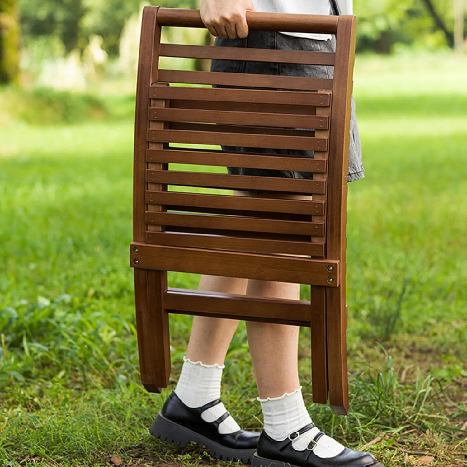 Folding Chairs for Outside, Portable Storage Ergonomic Bamboo Lawn Chair for Camping, Fishing, Campfire, Patio & Garden, Hiking Beach Collapsible Chair for All Weather Brown