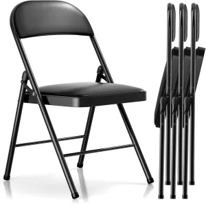 Folding Chairs with Padded Seats - 4 Pack Padded Folding Chair with Steel Frame for Home and Office, Indoor and Outdoor Events, 330 Pound Capacity (Black, Set of 4)