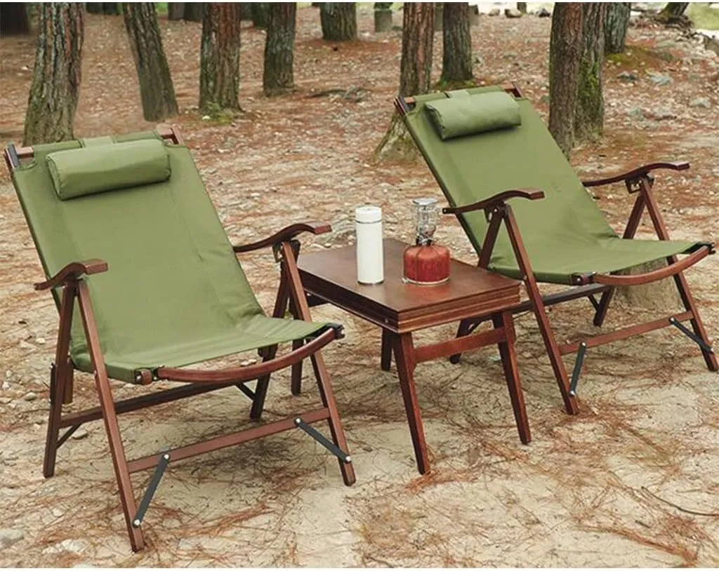 Folding Chairs with Padded Seats Outdoor, Directors Chairs Foldable, 3-Position Adjustable Reclining Camping Chair Lawn Chair with Arms for Adults Wooden Frame Lightweight Chair (Color : Black)