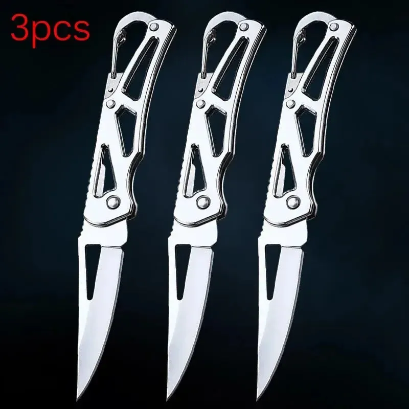 Folding Fruit Knife Stainless Steel Pocket Knife with Keychain Fruit Slicing Knives with Non-slip Handle Household Small Knife