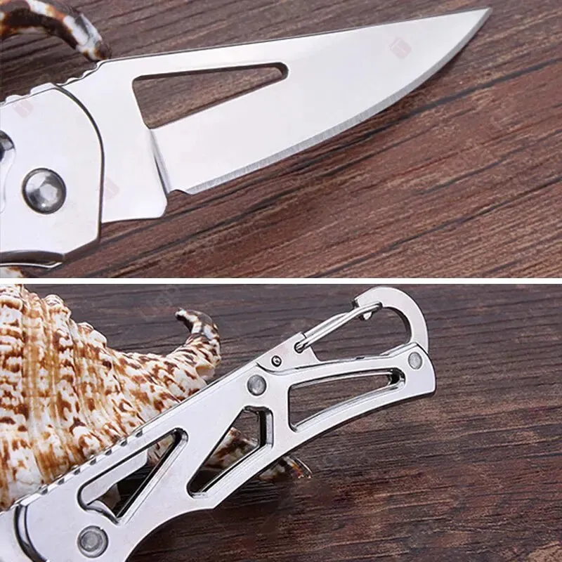 Folding Fruit Knife Stainless Steel Pocket Knife with Keychain Fruit Slicing Knives with Non-slip Handle Household Small Knife