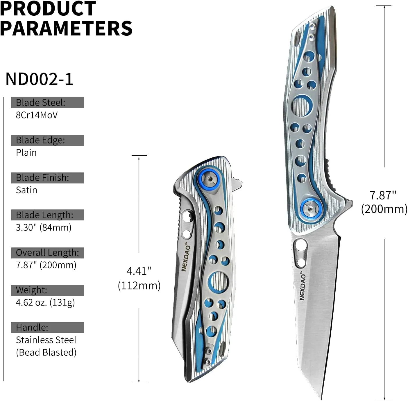Folding Knife with 8Cr14MoV Blade Camping Pocket Knife With Aluminum and Steel Handle Hunting Knife with 2-Position Pocket Clip