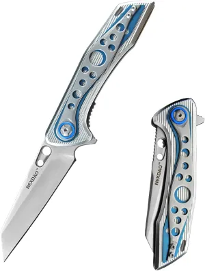 Folding Knife with 8Cr14MoV Blade Camping Pocket Knife With Aluminum and Steel Handle Hunting Knife with 2-Position Pocket Clip
