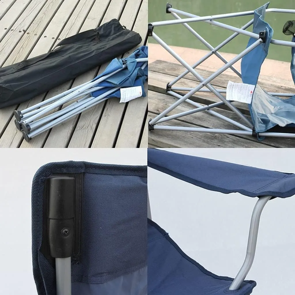 Folding Lawn Chair Padded Camping Chairs Outdoor Folding Armchair with Cup Holder Beach Fishing Chair Portable Leisure High Backrest Chair Folding Chair(Blue)