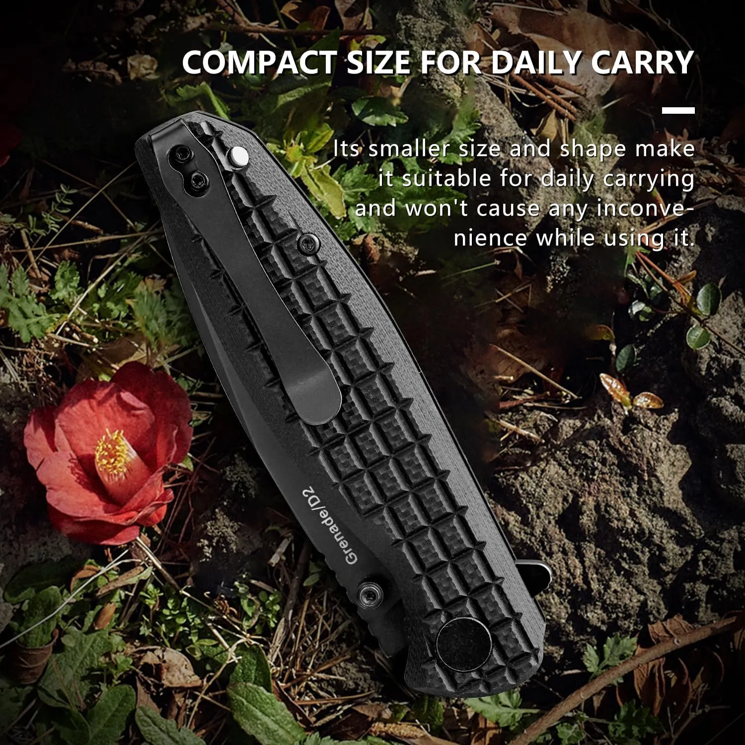 Folding Pocket Knife: 3.5" EDC Knives with G10 handle & D2 Tool Steel for Men Women- Portable Pocket Clip for Camping Hiking Survival Hunting (Black)