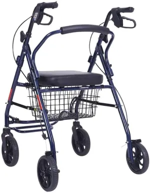 Folding Rollator Walker with Seat Handbrake, 4-Wheel Mobility Aid Trolley for Elderly, Adjustable Armrests, Lightweight Steel Frame