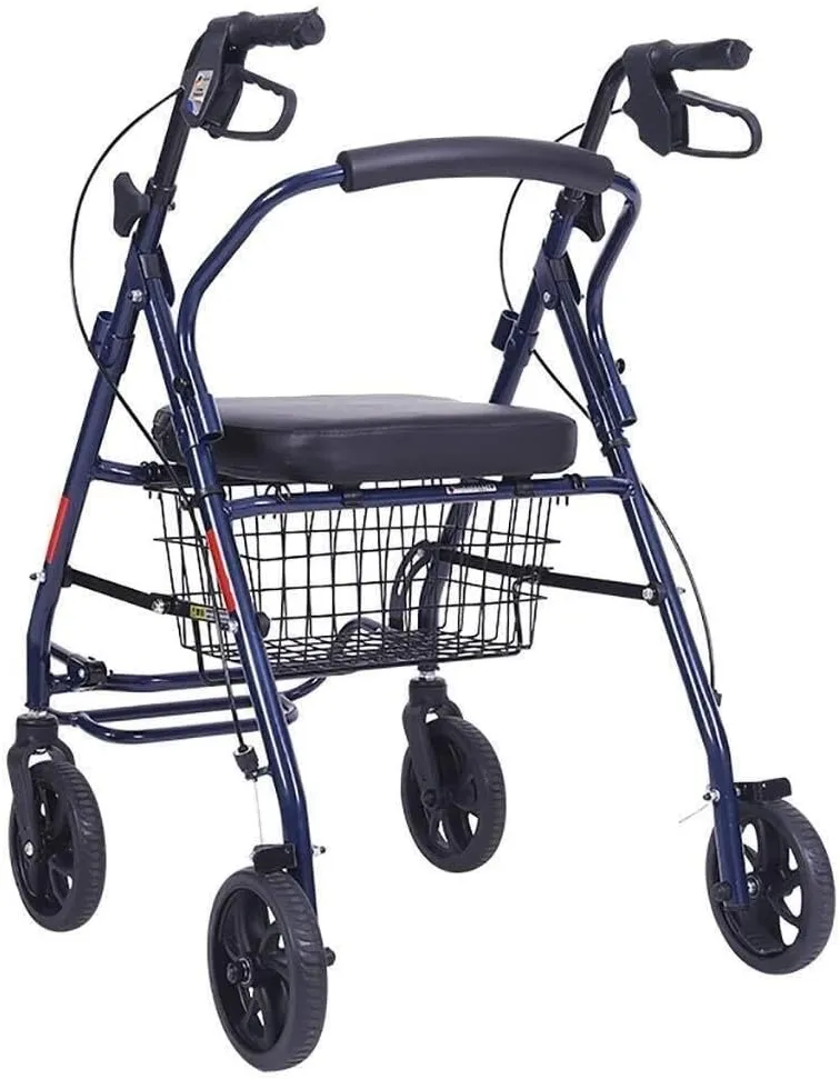 Folding Rollator Walker with Seat Handbrake, 4-Wheel Mobility Aid Trolley for Elderly, Adjustable Armrests, Lightweight Steel Frame