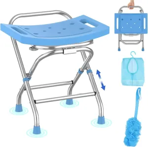 Folding Shower Seat - Stainless Steel Shower Chair for Inside Shower - 420lbs Height Adjustable Foldable Shower Stool - Portable Travel Collapsible Bath Bench for Elderly, Senior, Handicap & Disabled