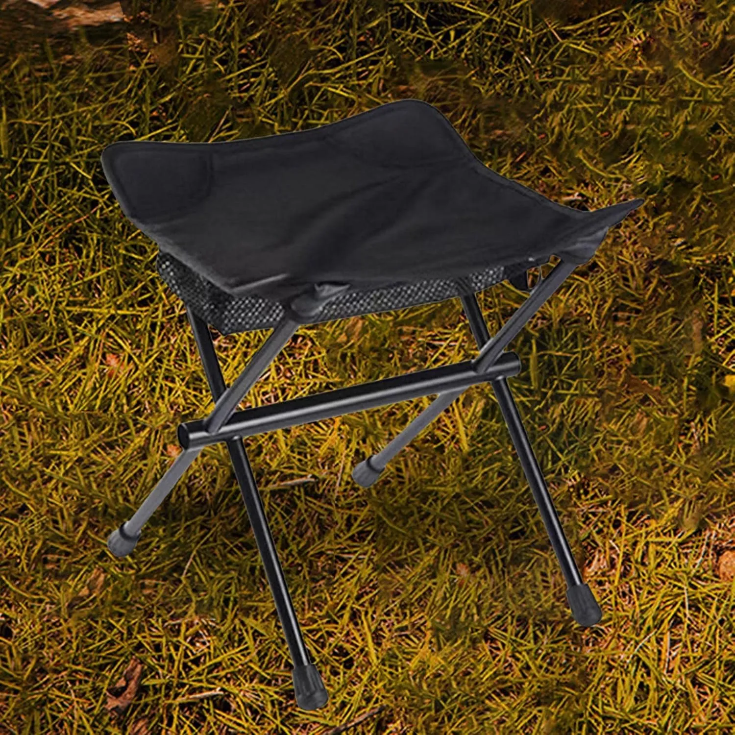 Folding Stool Aluminum Portable Collapsible Chair for Fishing Outdoor BBQ Hiking (Black)