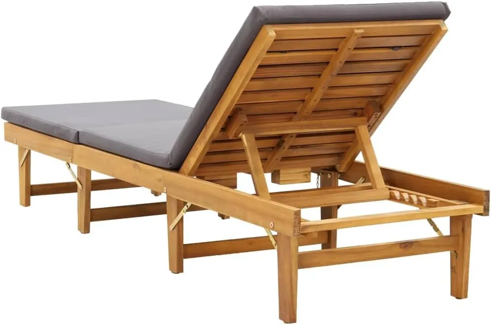 Folding Sun Lounger with Cushion Solid Acacia Woodrecliner Camping Chairs Tanning Chair Patio Suitable for Garden Courtyard