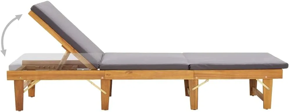 Folding Sun Lounger with Cushion Solid Acacia Woodrecliner Camping Chairs Tanning Chair Patio Suitable for Garden Courtyard