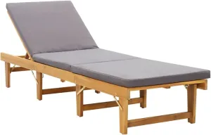 Folding Sun Lounger with Cushion Solid Acacia Woodrecliner Camping Chairs Tanning Chair Patio Suitable for Garden Courtyard