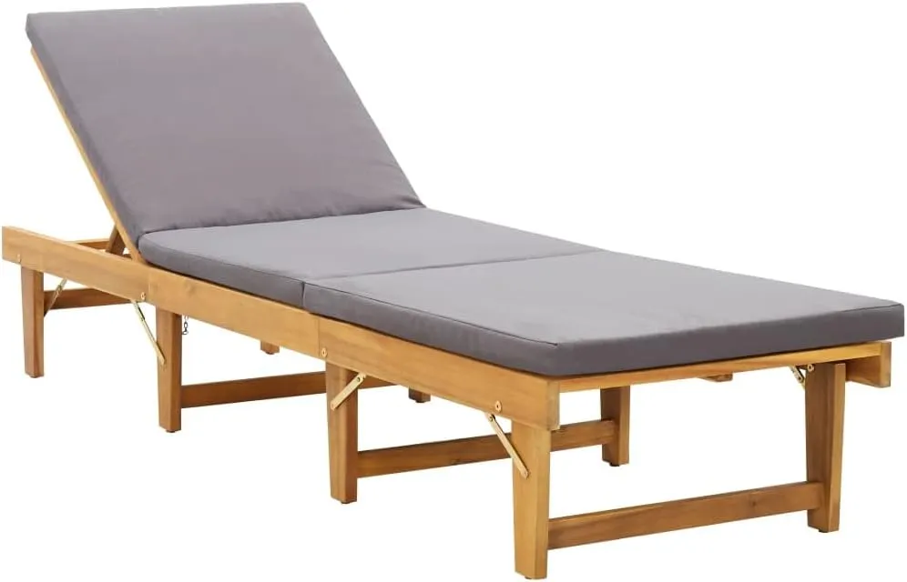 Folding Sun Lounger with Cushion Solid Acacia Woodrecliner Camping Chairs Tanning Chair Patio Suitable for Garden Courtyard