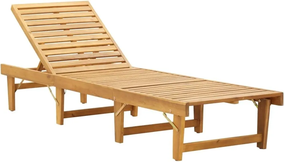 Folding Sun Lounger with Cushion Solid Acacia Woodrecliner Camping Chairs Tanning Chair Patio Suitable for Garden Courtyard