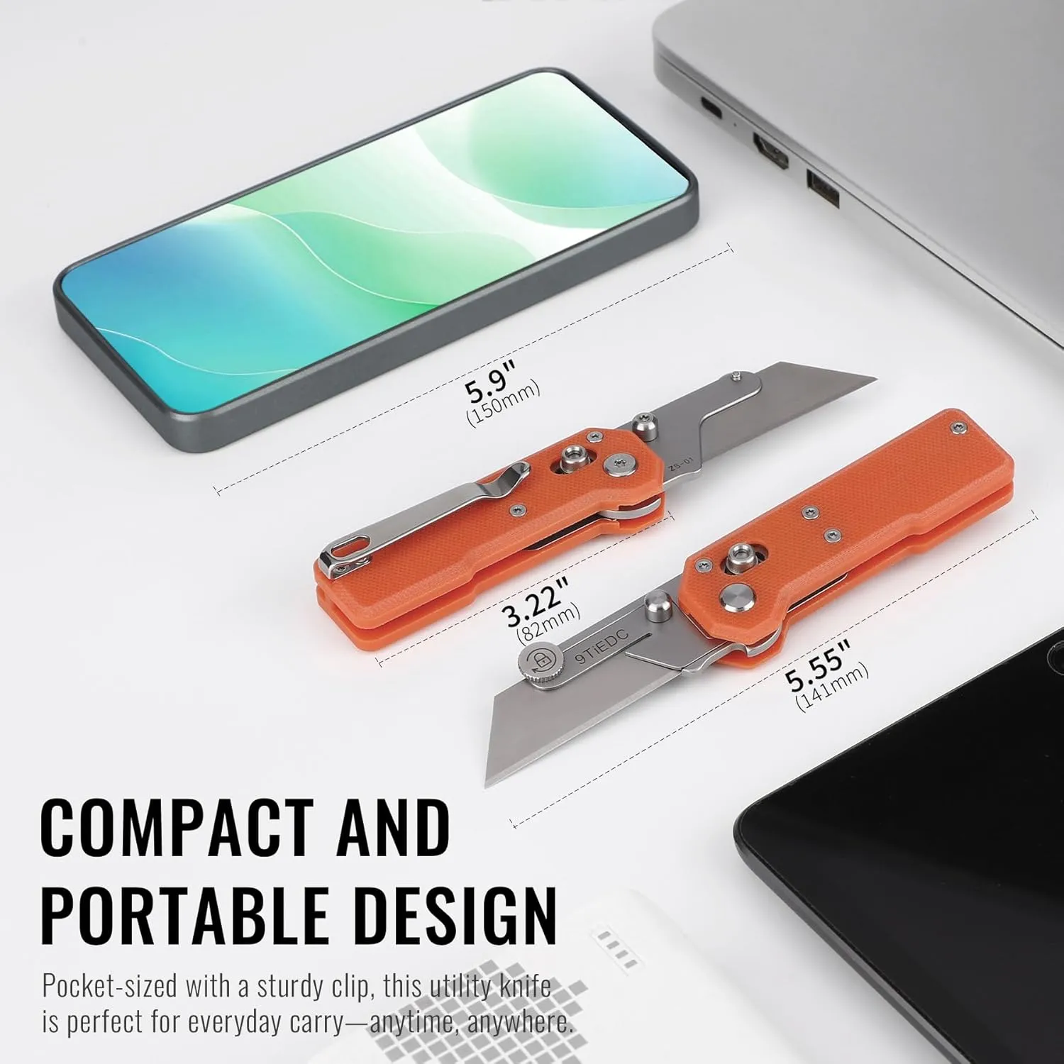 Folding Utility Knife,G10 Handle Heavy Duty Safety box cutter,Razor Knife with Extra 10PC Blades,Perfect for Household tools,Office,factory,Outdoor Use.