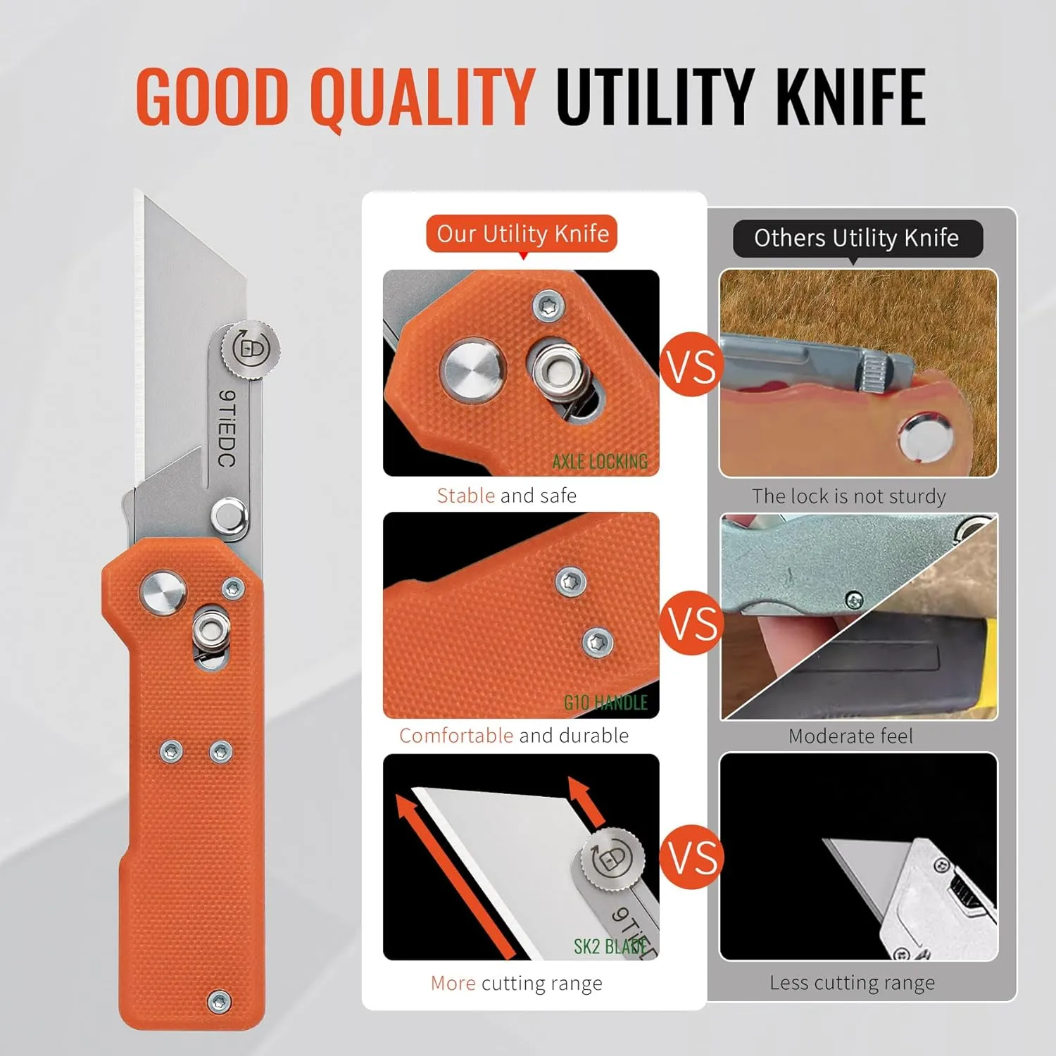 Folding Utility Knife,G10 Handle Heavy Duty Safety box cutter,Razor Knife with Extra 10PC Blades,Perfect for Household tools,Office,factory,Outdoor Use.