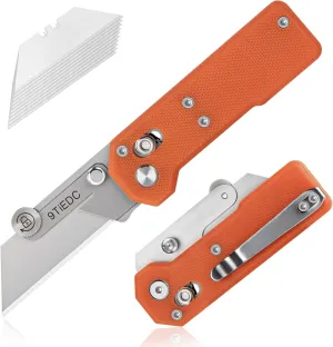 Folding Utility Knife,G10 Handle Heavy Duty Safety box cutter,Razor Knife with Extra 10PC Blades,Perfect for Household tools,Office,factory,Outdoor Use.