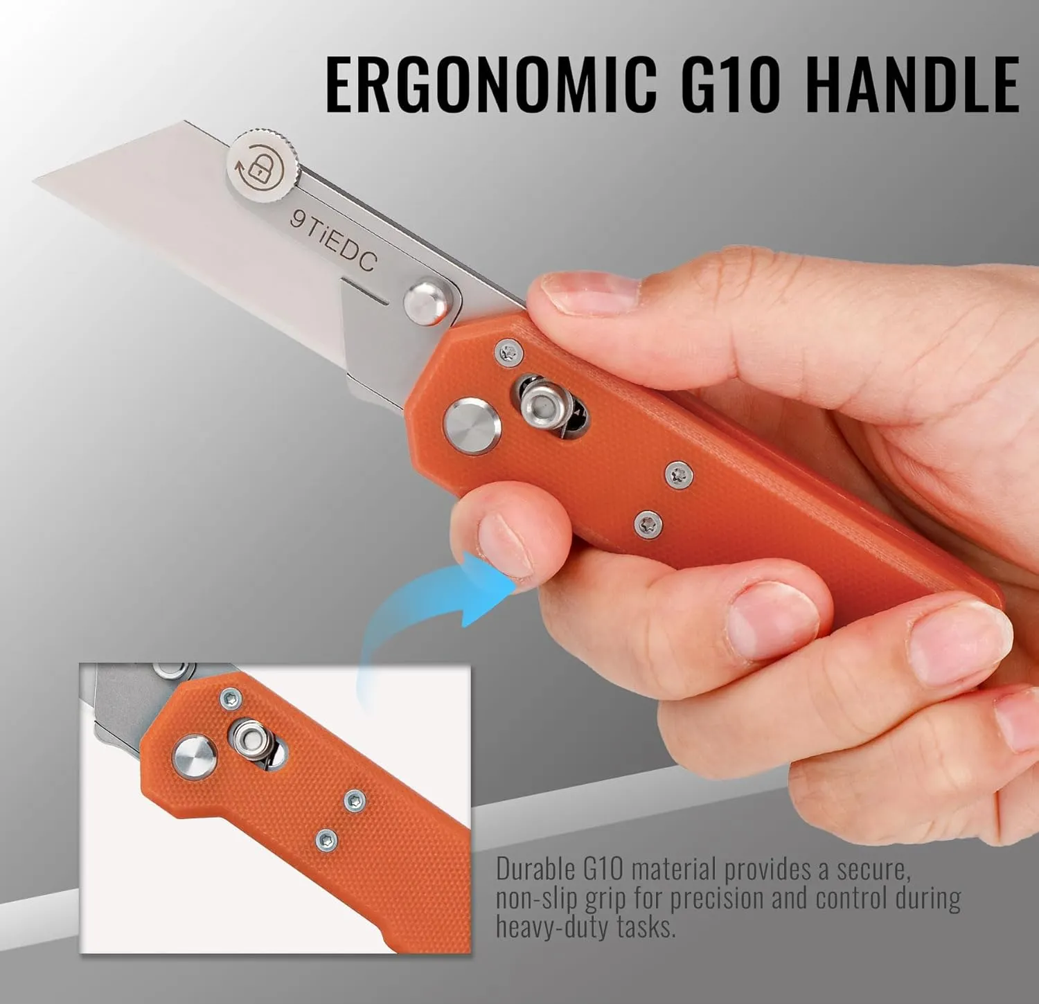 Folding Utility Knife,G10 Handle Heavy Duty Safety box cutter,Razor Knife with Extra 10PC Blades,Perfect for Household tools,Office,factory,Outdoor Use.