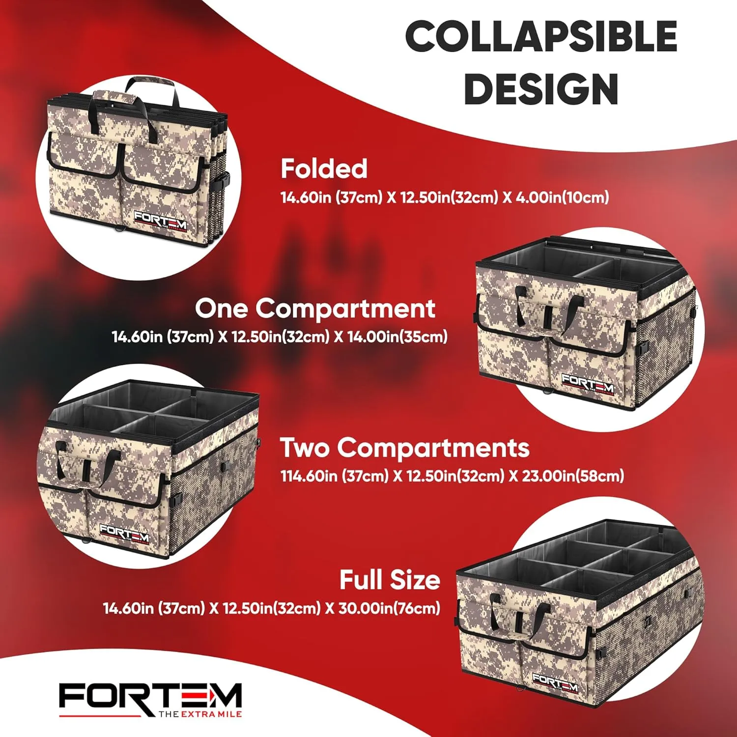 FORTEM Car Trunk Organizer with Cooler, Car Storage Organizer, Collapsible Multi Compartment Car Organizer, SUV Trunk Organizer, Non Slip Bottom, Adjustable Straps Soft Cover (Desert, XXL)