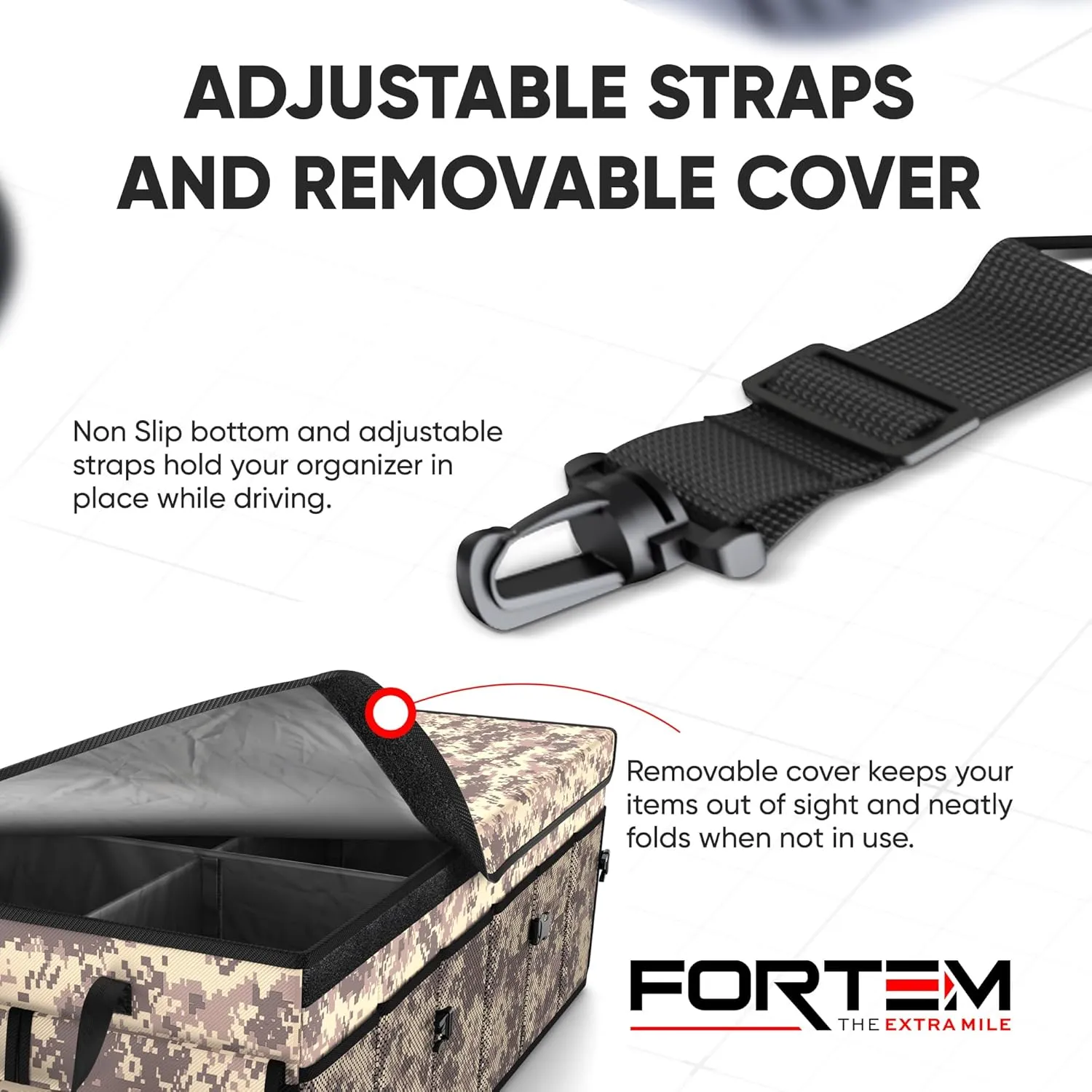 FORTEM Car Trunk Organizer with Cooler, Car Storage Organizer, Collapsible Multi Compartment Car Organizer, SUV Trunk Organizer, Non Slip Bottom, Adjustable Straps Soft Cover (Desert, XXL)