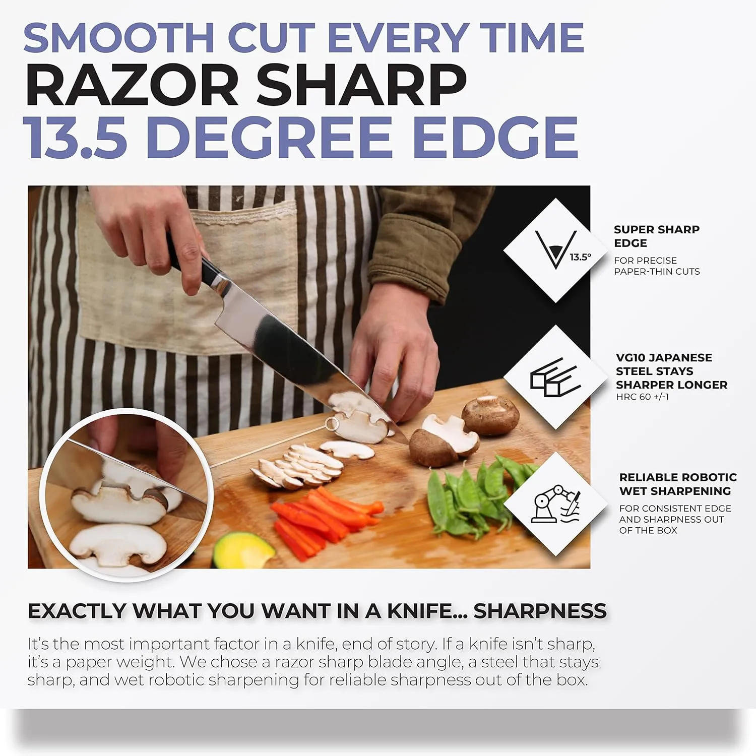FOXEL Best 8 inch Chef Knife for Kitchen Chopping, Cooking, and Slicing - Razor Sharp VG10 Japanese High Carbon Steel Full Tang - Knife for Line Cooks With Gift Box