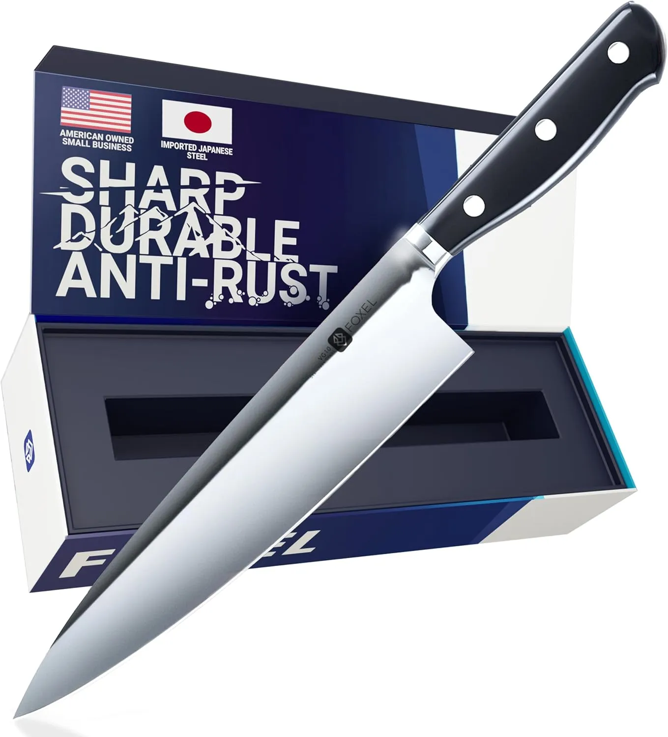 FOXEL Best 8 inch Chef Knife for Kitchen Chopping, Cooking, and Slicing - Razor Sharp VG10 Japanese High Carbon Steel Full Tang - Knife for Line Cooks With Gift Box