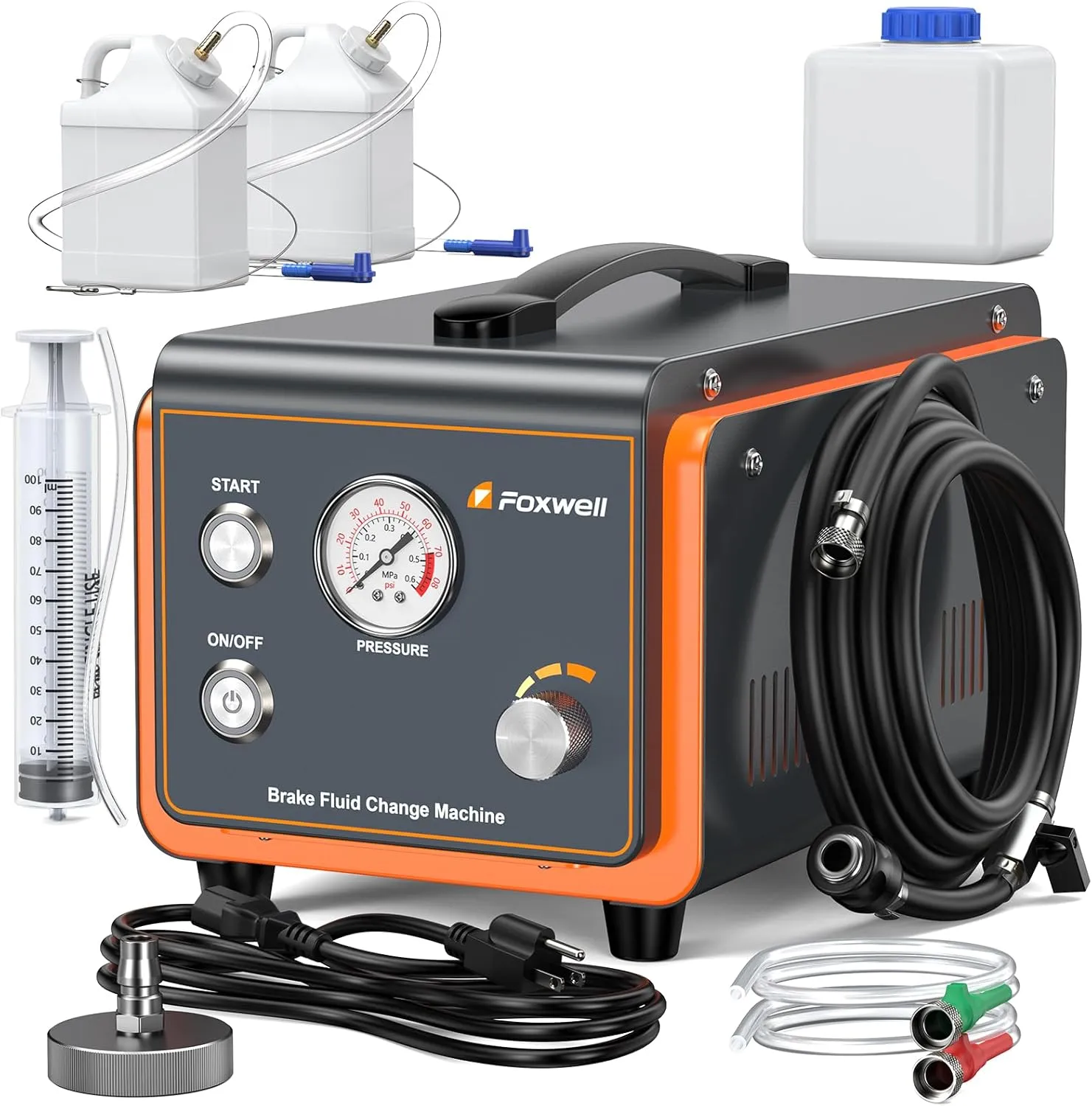 FOXWELL RT1000 Automatic Brake Bleeder Kit, Dual Pulse Power Brake Fluid Bleeder Machine, One Man Automotive Brake System Bleeding Tool, Vacuum Brake Pressure Bleeder Exchanger with Pressure Gauge