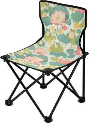 Fresh Spring Cute Frogs Flower Collapsible Camp Chairs Lightweight Backpacking Chair with Carrying Bag