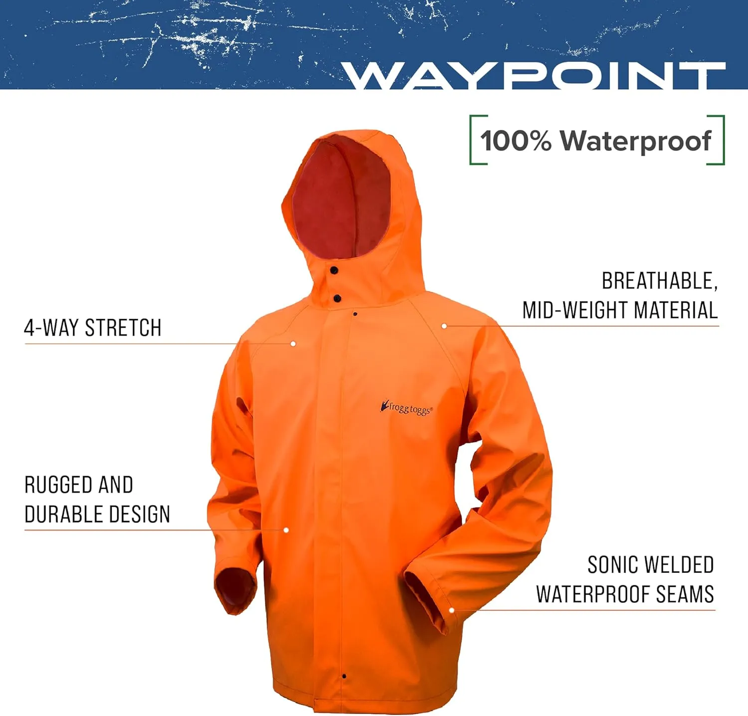 FROGG TOGGS Men's Waypoint Angler Waterproof, Durable Jacket with 4-Way Stretch