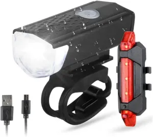 Front and Rear LED Bike Light, Rechargeable via USB, for Outdoor Cycling, Bike Lights Front and Back, Bike Light Set, Light for Bike, Lights for Bikes Riding at Night, Bicycle Headlight