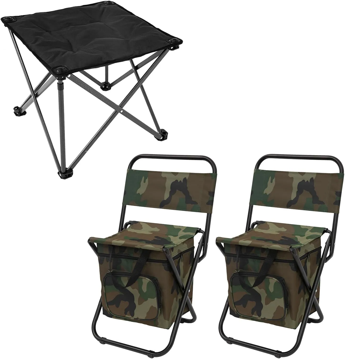 FUNDANGO Camping Stool Foot Rest and Small Fishing Chair with Cooler Bag, Folding Camping Stool Padded Camping Chair Foot Stool and Lightweight Camping Chair Compact