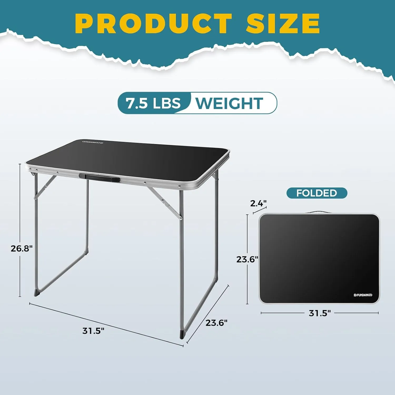 FUNDANGO Small Folding Table, Portable Lightweight Picnic Foldable Card Tables with Carry Handle for Outdoor Hiking BBQ Beach Backyard
