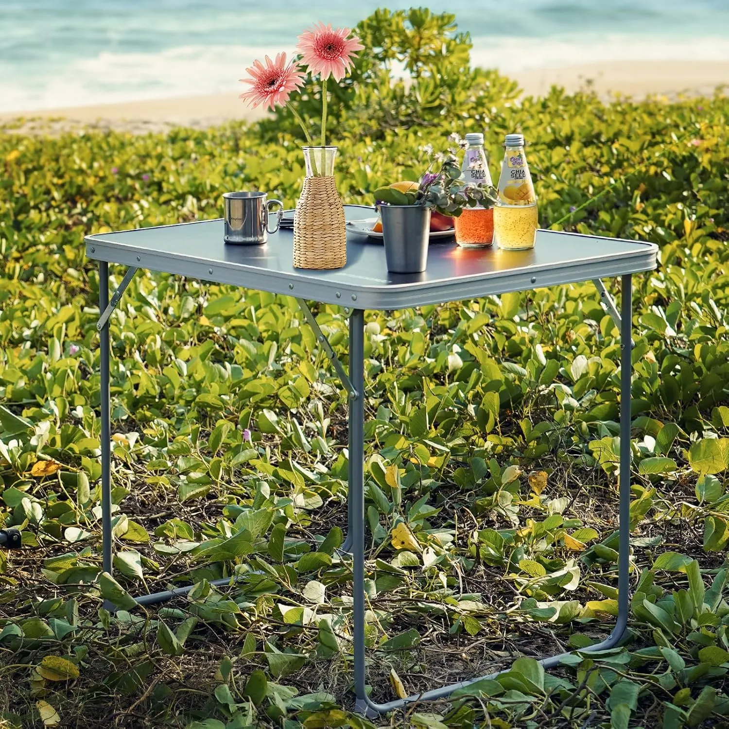 FUNDANGO Small Folding Table, Portable Lightweight Picnic Foldable Card Tables with Carry Handle for Outdoor Hiking BBQ Beach Backyard