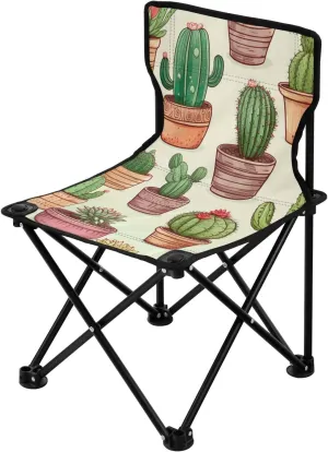 Funny Cactus Portable Outdoor Folding Chair Anti-Slip Padded Oxford Cloth Stool Camping Chair Small for Beach Hiking Fishing Gardening Quad Camp Chair