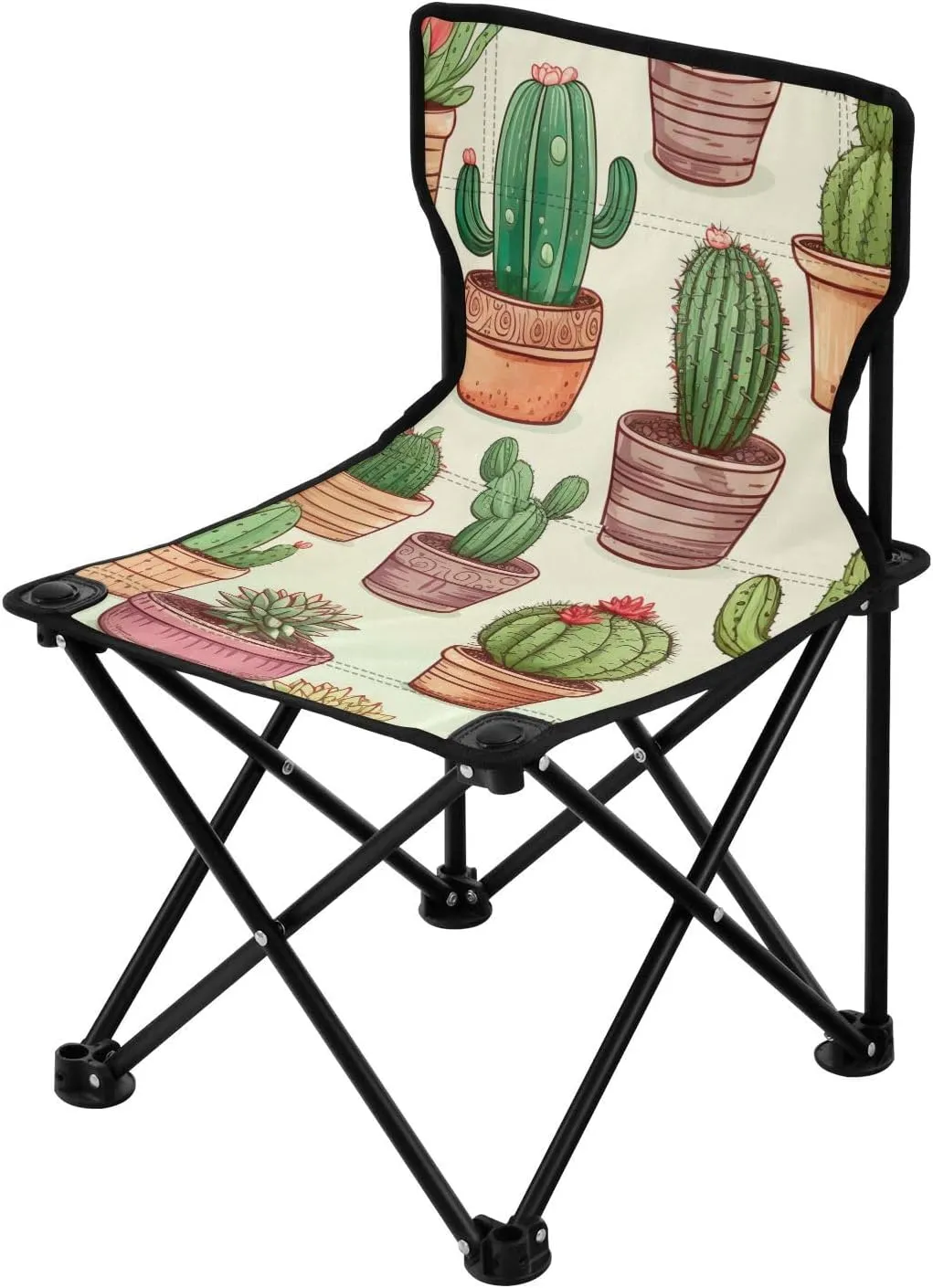 Funny Cactus Portable Outdoor Folding Chair Anti-Slip Padded Oxford Cloth Stool Camping Chair Small for Beach Hiking Fishing Gardening Quad Camp Chair