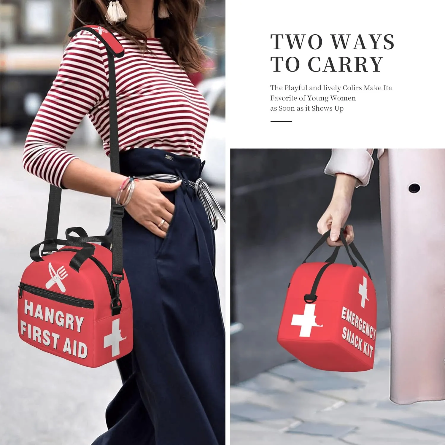 Funny Hangry First Aid Insulated Lunch Box-Emergency Snack Kit Portable Lunch Bag With Adjustable Shoulder Strap Reusable Lunch Tote for Women Men and Kids - Great Gag Gif