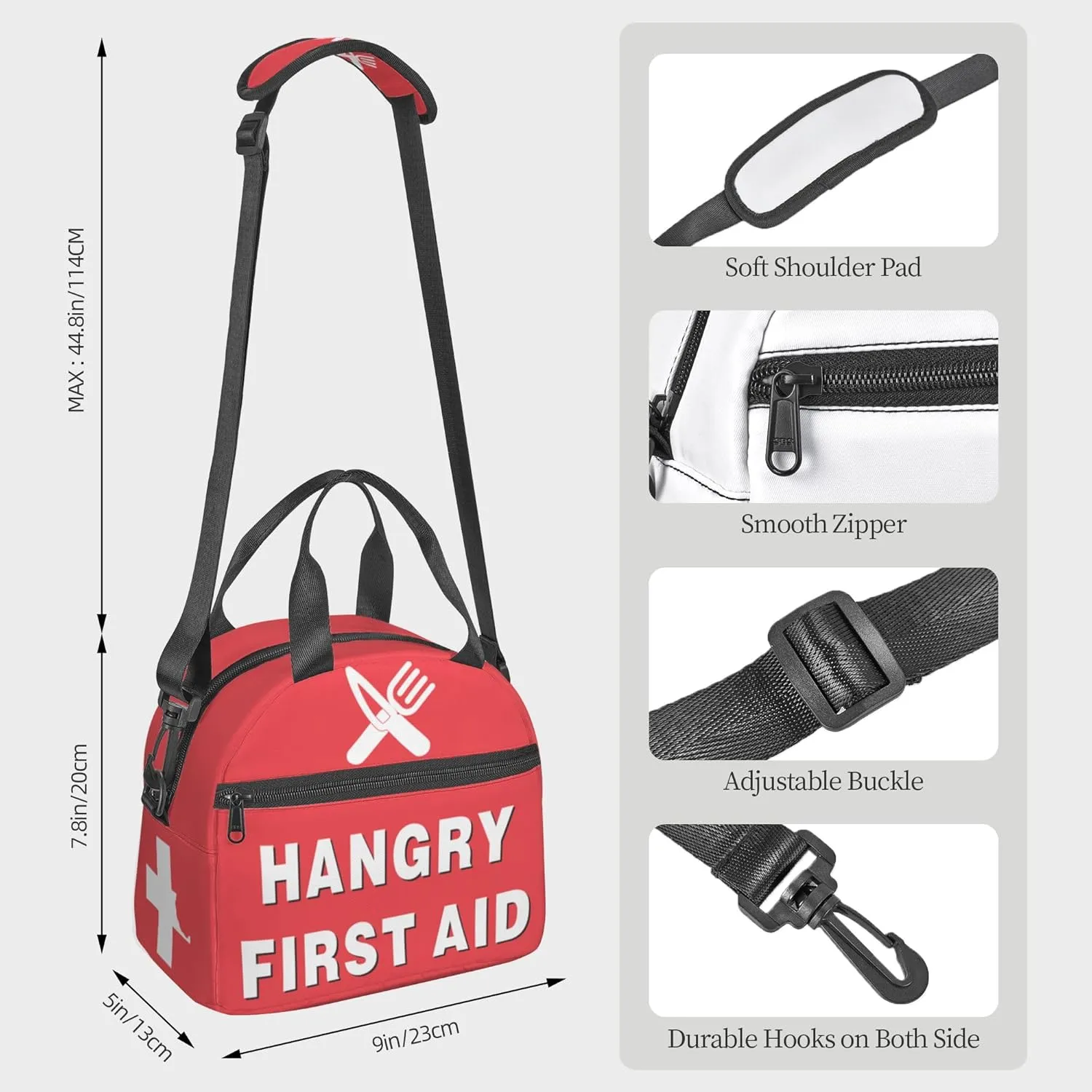 Funny Hangry First Aid Insulated Lunch Box-Emergency Snack Kit Portable Lunch Bag With Adjustable Shoulder Strap Reusable Lunch Tote for Women Men and Kids - Great Gag Gif