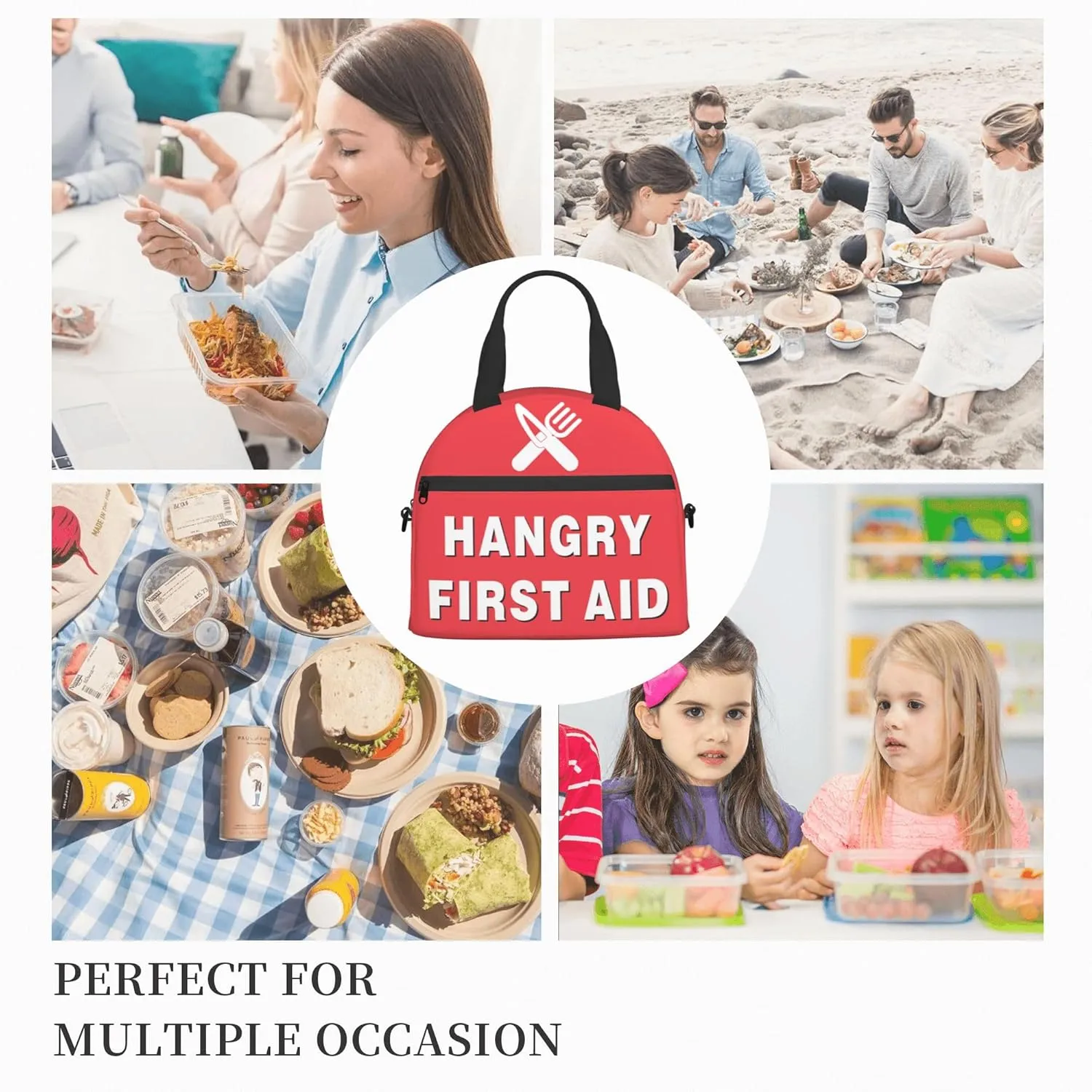 Funny Hangry First Aid Insulated Lunch Box-Emergency Snack Kit Portable Lunch Bag With Adjustable Shoulder Strap Reusable Lunch Tote for Women Men and Kids - Great Gag Gif